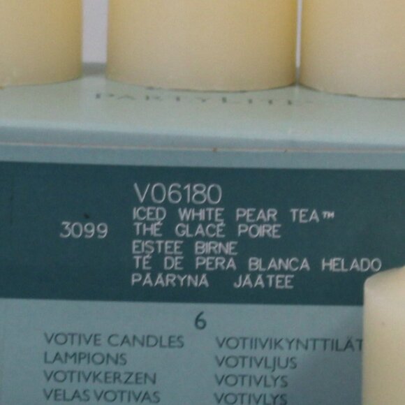 PartyLite Iced White Pear Tea 6 Votive Candles V06180  Open Box 1/2 Dozen - Picture 3 of 3